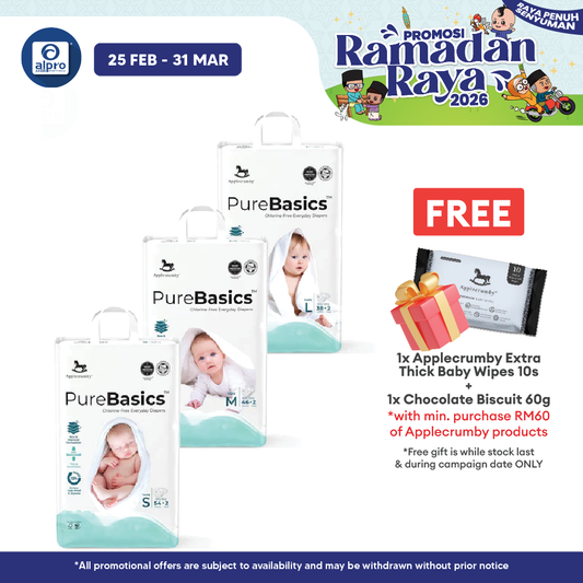 Applecrumby Purebasics Tape Diaper (S~L) | Chlorine Free Gentle On Baby’s Skin Applecrumby