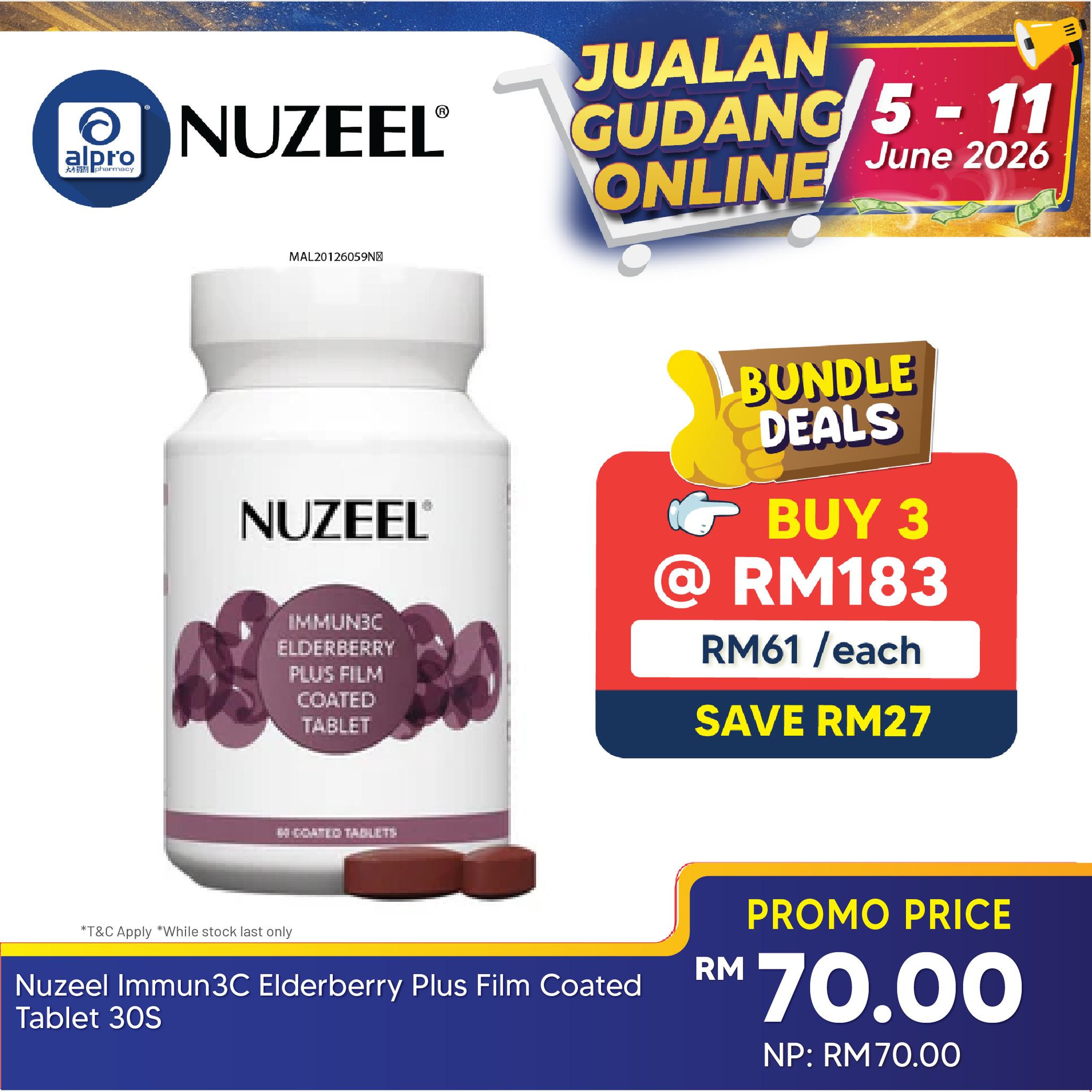 Nuzeel Immun3c Elderberry Plus Film Coated Tablet 30s | Complete Shield Nuzeel