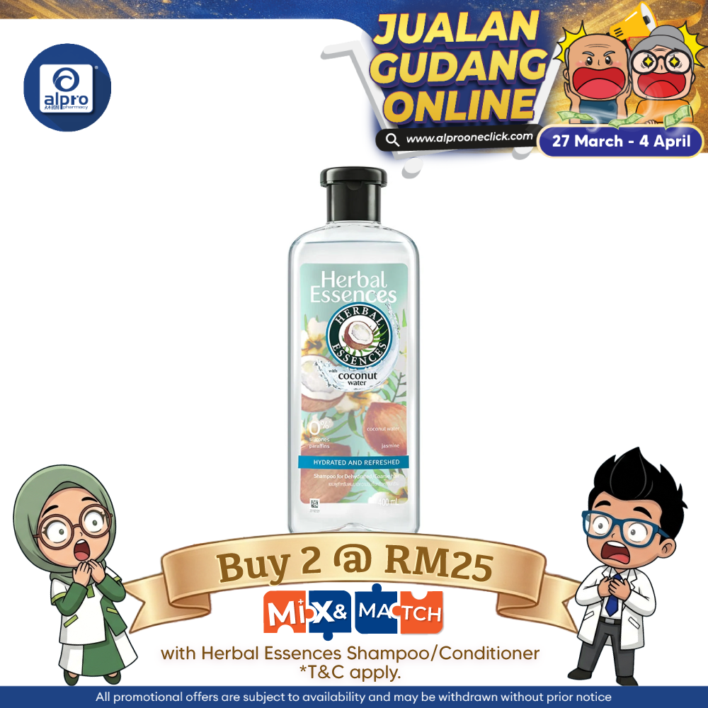 Herbal Essences Coconut Water Hydrated And Refreshed Shampoo For Dehydrated Hair  400ml | Hydrating