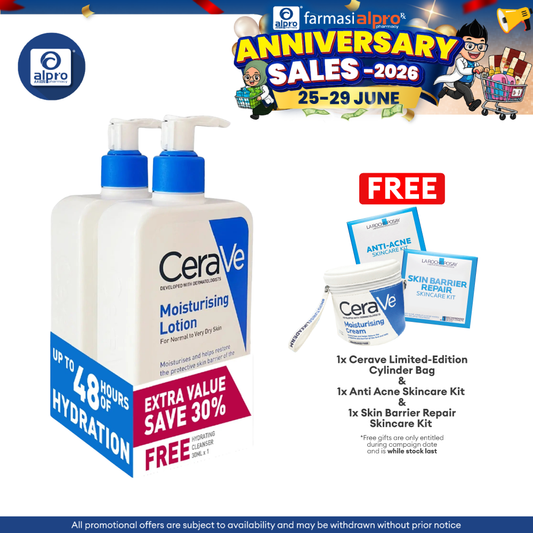 Cerave Moisturising Lotion 473mL 2s + Hydrating Cleanser 30mL | Lightweight Lotion Non-Oily With Ceramides Cerave