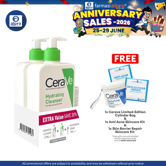 CeraVe Hydrating Cleanser 473mL 2s + Moisturising Cream 15mL | Restore Skin’s Natural Barrier Cerave