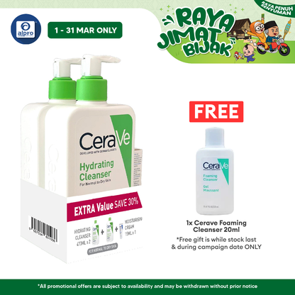 CeraVe Hydrating Cleanser 473mL 2s + Moisturising Cream 15mL | Restore Skin’s Natural Barrier Cerave