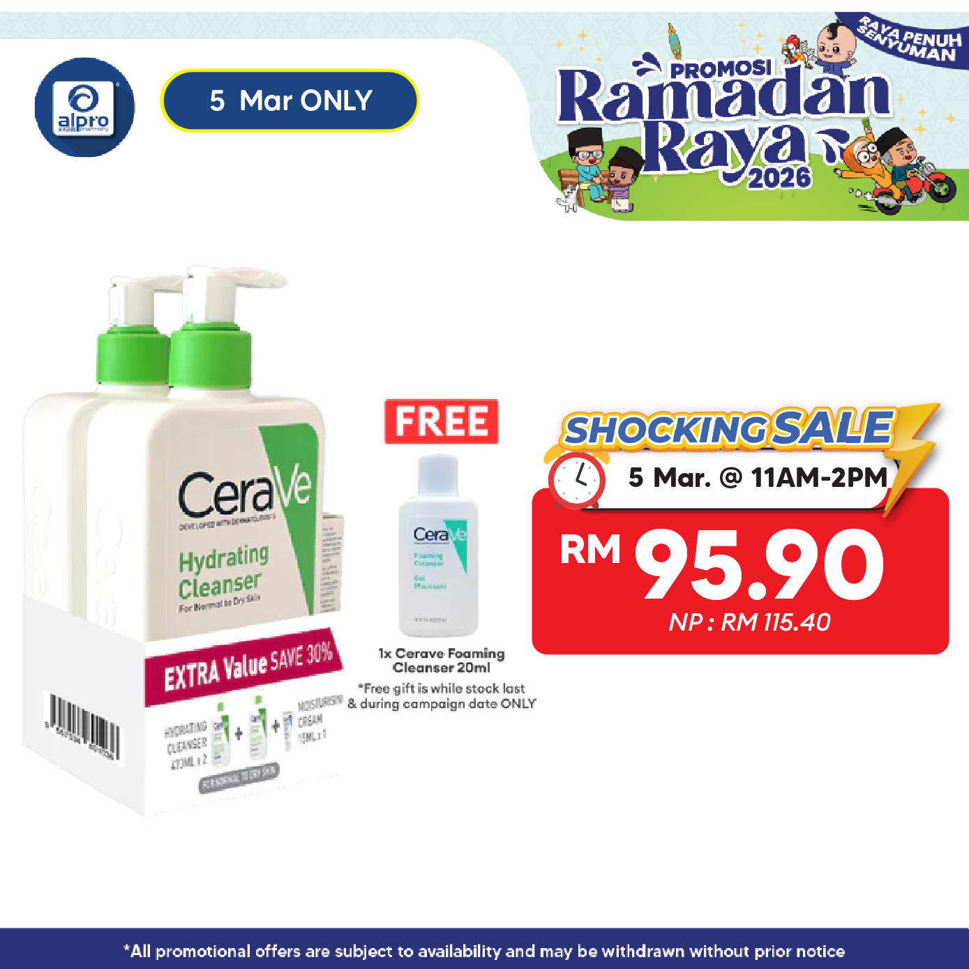 CeraVe Hydrating Cleanser 473mL 2s + Moisturising Cream 15mL | Restore Skin’s Natural Barrier Cerave