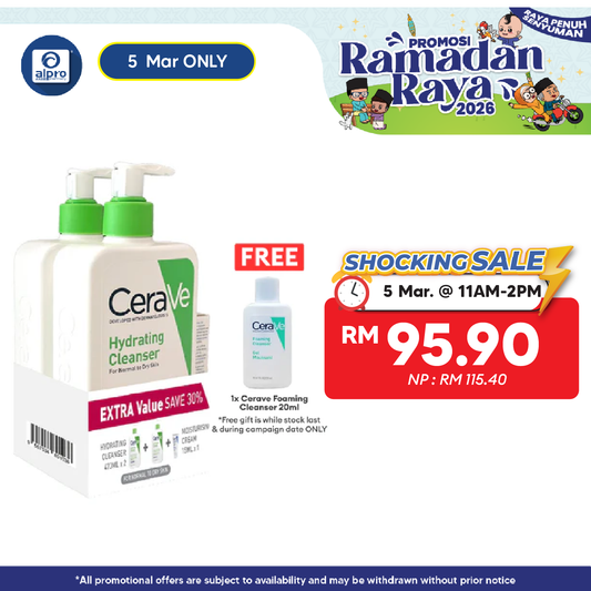 CeraVe Hydrating Cleanser 473mL 2s + Moisturising Cream 15mL | Restore Skin’s Natural Barrier Cerave