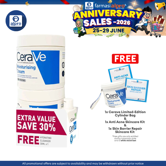 CeraVe Moisturising Cream 2s + Hydrating Cleanser 30mL | Non-Greasy & Sticky & No Fragrance Cerave