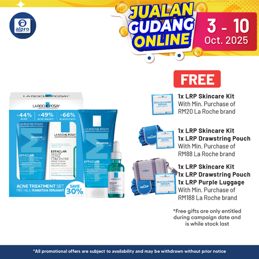 La Roche-Posay Acne Treatment Effaclar Set (Purifying Gel 200mL + Serum 30mL) | Gentle to Skin & Rebalance pH Level Alpro Pharmacy