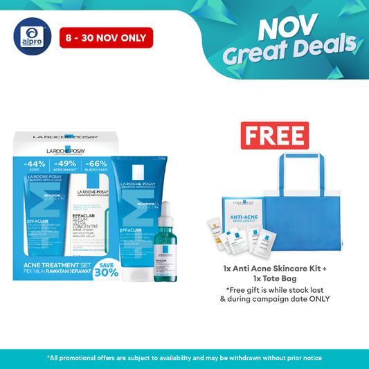 La Roche-Posay Acne Treatment Effaclar Set (Purifying Gel 200mL + Serum 30mL) | Gentle to Skin & Rebalance pH Level Alpro Pharmacy