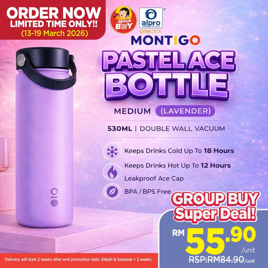 [Group Buy Delivery Starts: 13/4/2026] Montigo Pestel Ace Bottle Medium (Lavender) 530ml | Double Wall Vacuum Insulation Group Buy