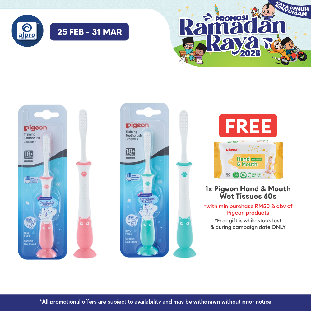 Pigeon Training Toothbrush Lesson 4 (Pink/ Green) 18+ Month | Soft Rounded Bristles & Soft Grip Alpro Pharmacy