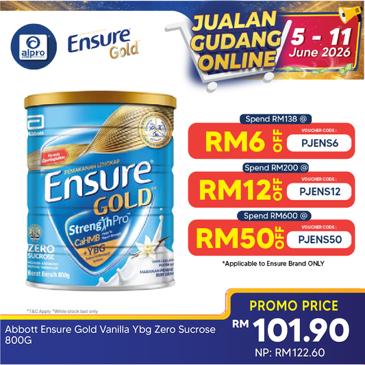 Abbott Ensure Gold Vanilla  YBG Zero Sucrose 800g | Complete Nutrition Ensure