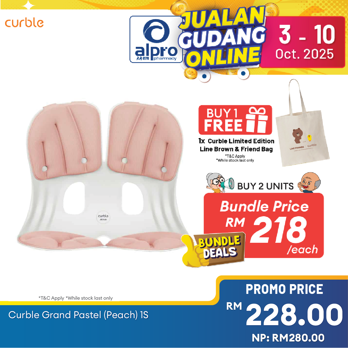 Curble Grand Pastel 1s (Mint/ Peach/ Lavender) | Ergonomic Lumbar Support Alpro Pharmacy