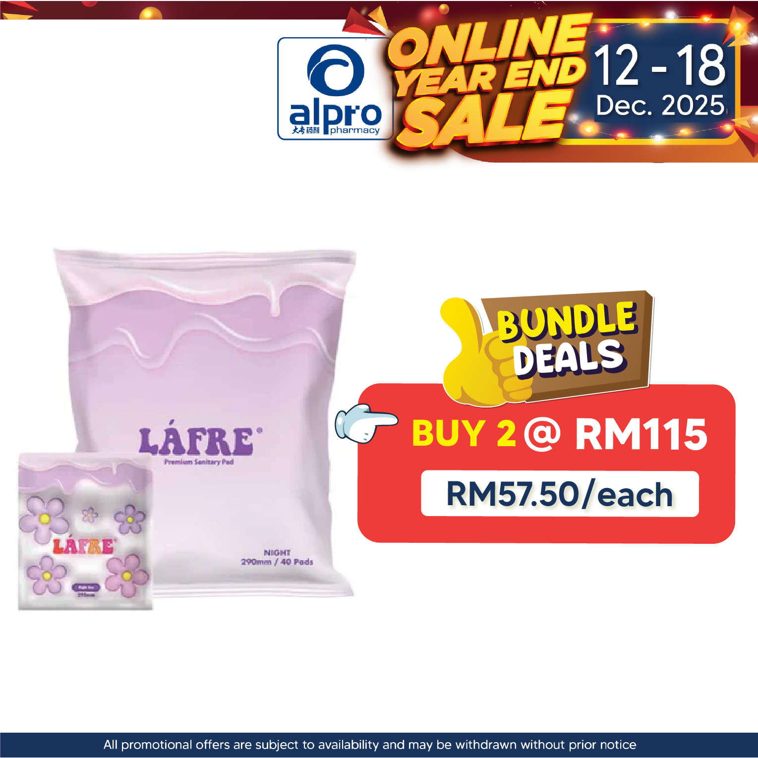 Lafre Premium Sanitary Pads Night Use 290mm 40s | Comfy Dry and Breathable