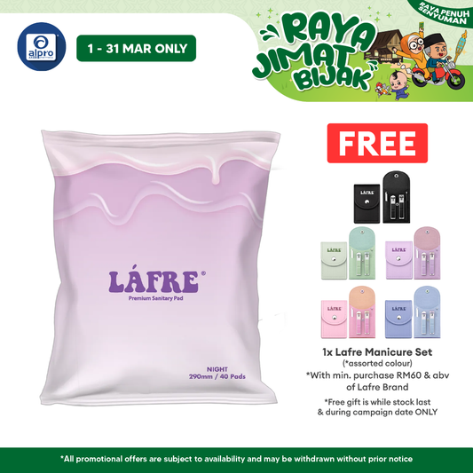 Lafre Premium Sanitary Pads Night Use 290mm 40s | Comfy Dry and Breathable Lafre