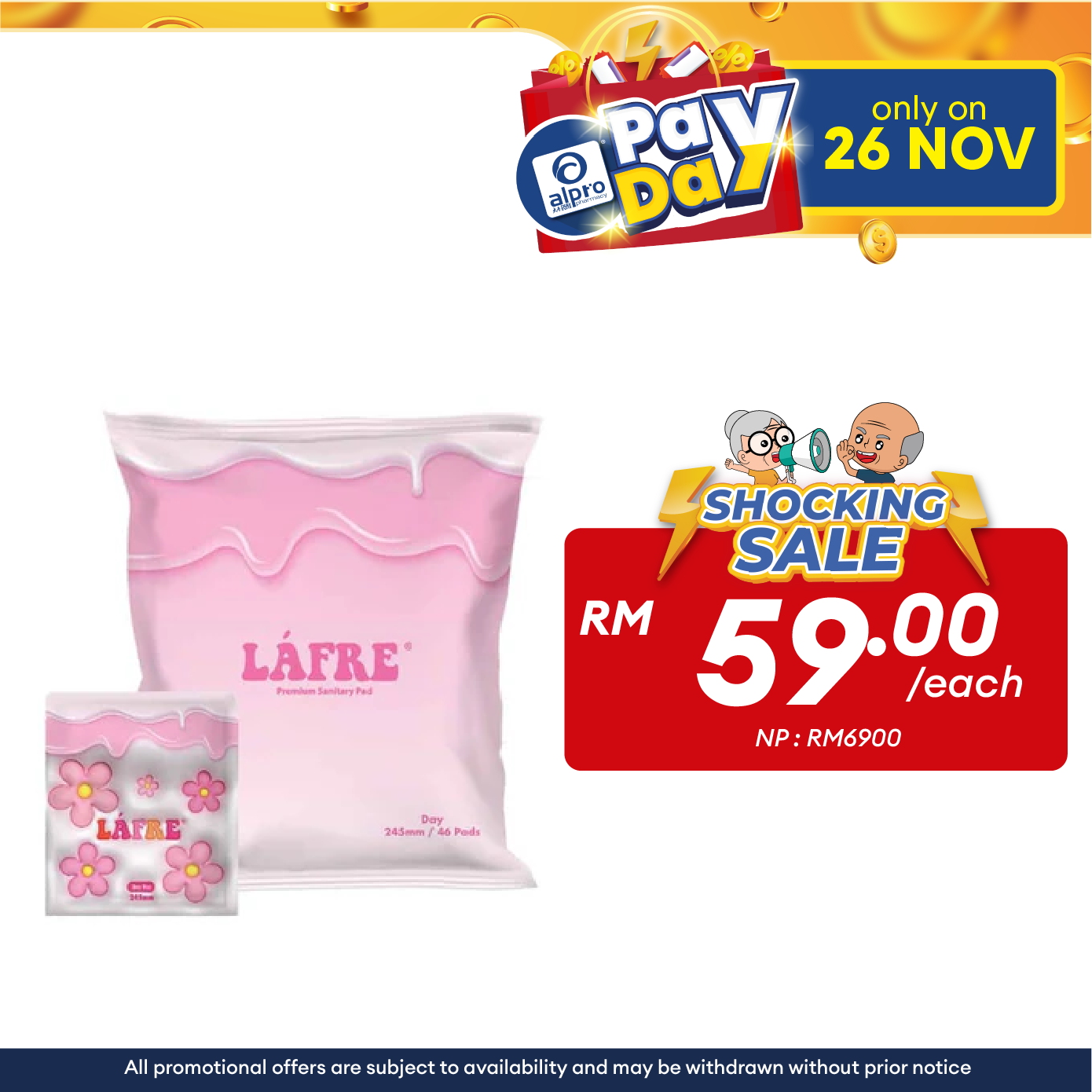 Lafre Premium Sanitary Pads Day Use 245mm 46s | Comfy Dry and Breathable Alpro Pharmacy