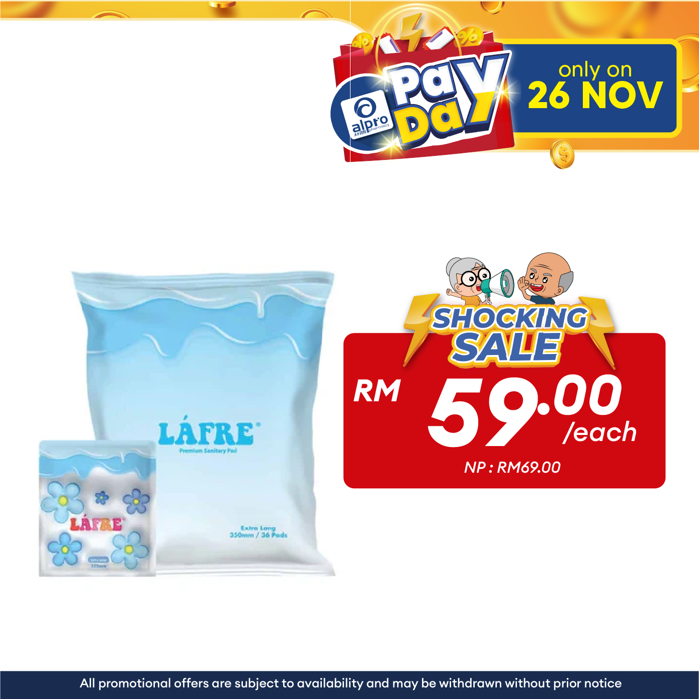 Lafre Premium Sanitary Pads Extra Long 350mm 36pads | Comfy Dry and Breathable Alpro Pharmacy