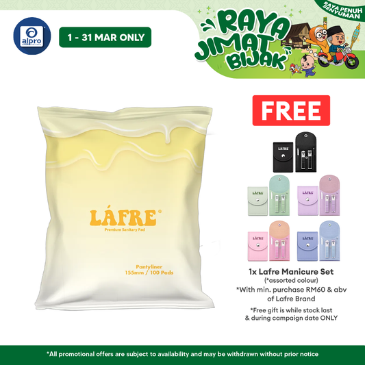 Lafre Premium Sanitary Pads Pantyliner 155mm 100s | Comfy Dry and Breathable Lafre