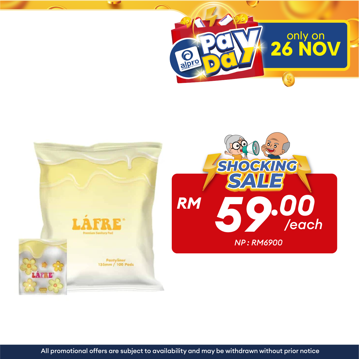 Lafre Premium Sanitary Pads Pantyliner 155mm 100s | Comfy Dry and Breathable Alpro Pharmacy