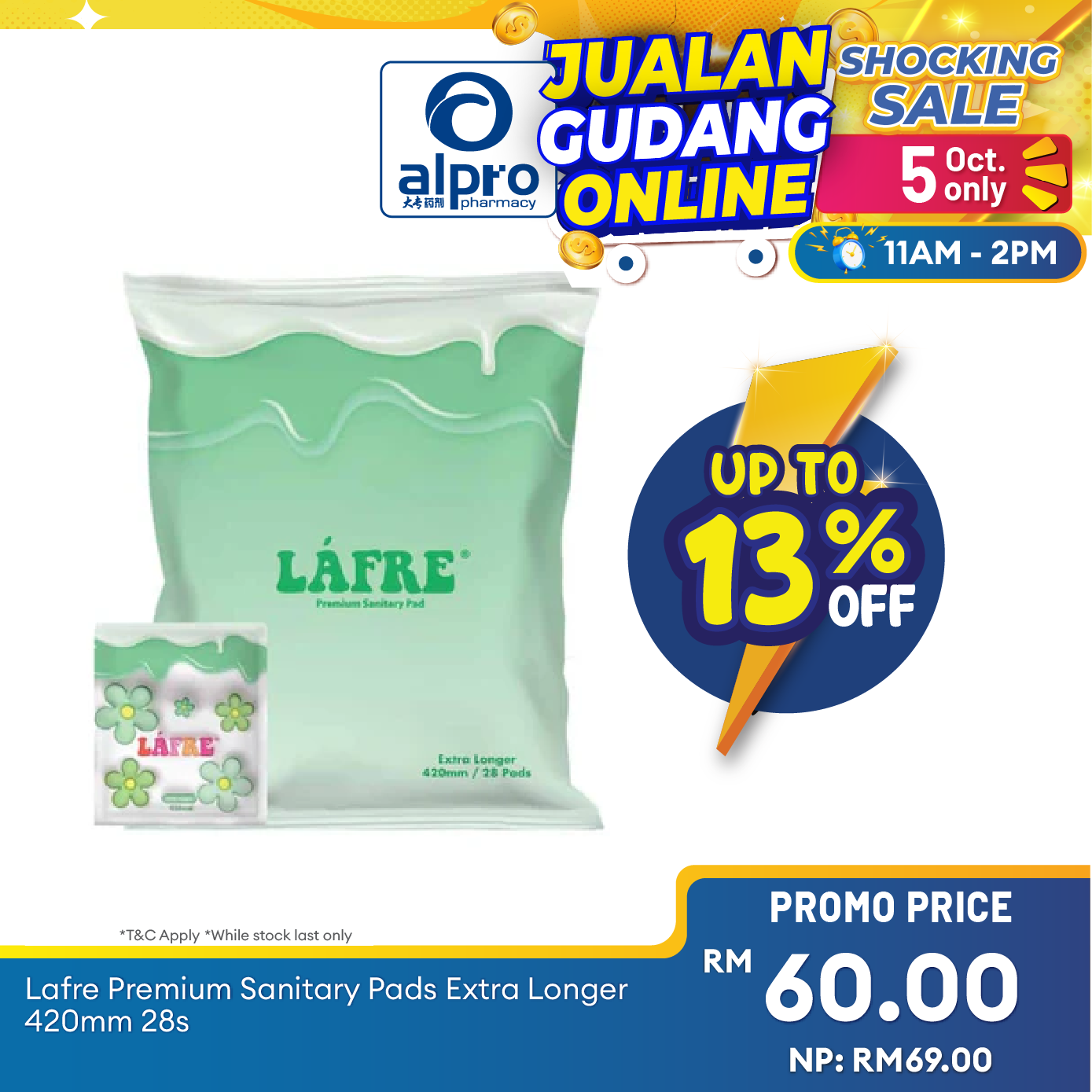 Lafre Premium Sanitary Pads Extra Longer 420mm 28s | Comfy Dry and Breathable Alpro Pharmacy