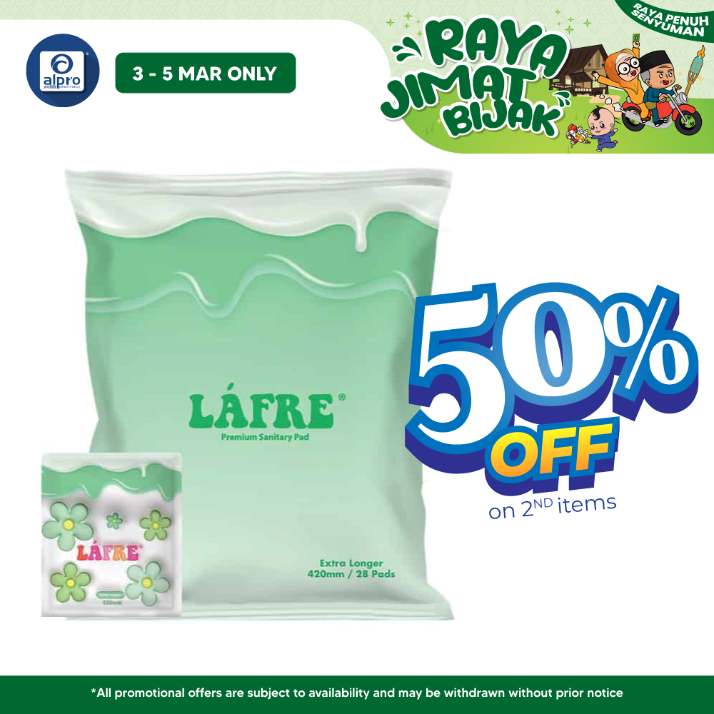 Lafre Premium Sanitary Pads Extra Longer 420mm 28s | Comfy Dry and Breathable Alpro Pharmacy