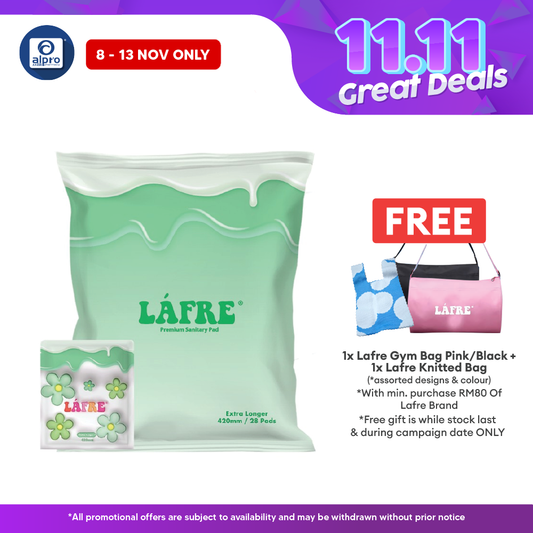 Lafre Premium Sanitary Pads Extra Longer 420mm 28s | Comfy Dry and Breathable Alpro Pharmacy