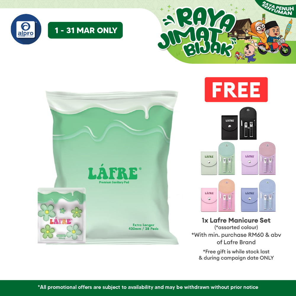 Lafre Premium Sanitary Pads Extra Longer 420mm 28s | Comfy Dry and Breathable Alpro Pharmacy