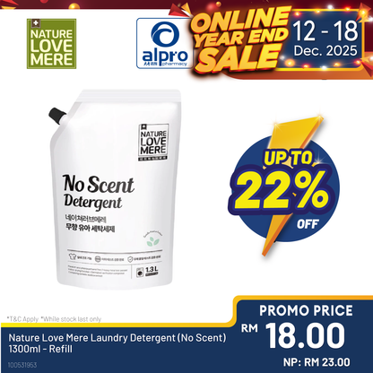 Nature Love Mere Laundry Detergent (No Scent) 1300ml - Refill Nature Organics