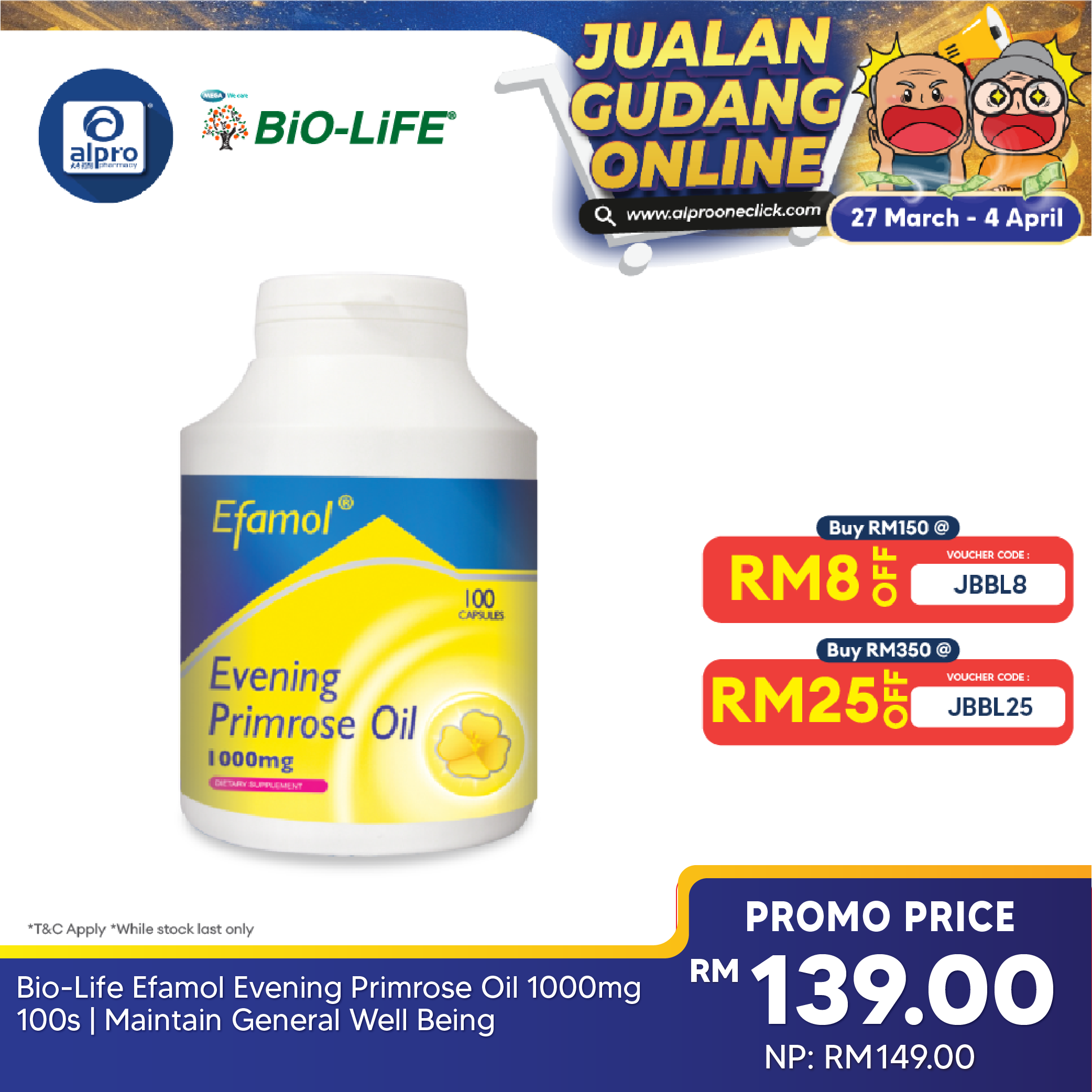 Bio-Life Efamol Evening Primrose Oil 1000mg 100s | Maintain General Well Being