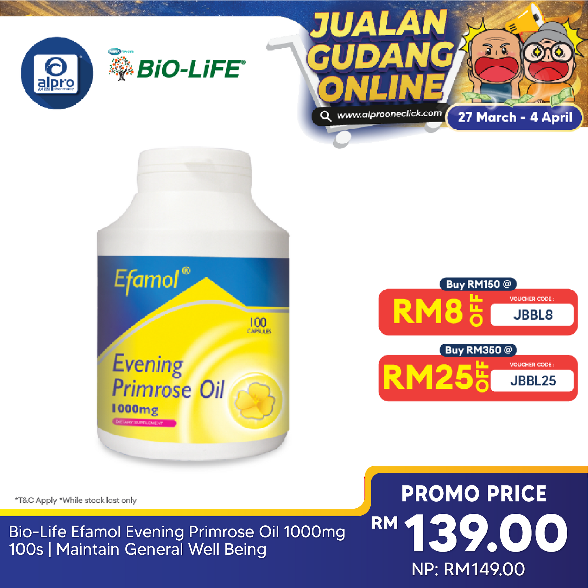 Bio-Life Efamol Evening Primrose Oil 1000mg 100s | Maintain General Well Being
