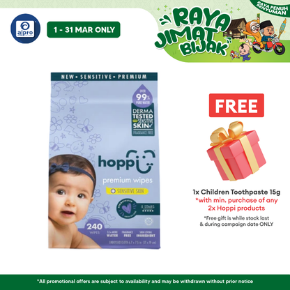 Hoppi 99% Premium Water Baby Wipes 80 Sheets per Pack - 3 In 1 Bundle Pack | Suitable For Newborns & Sensitive Skins Hoppi