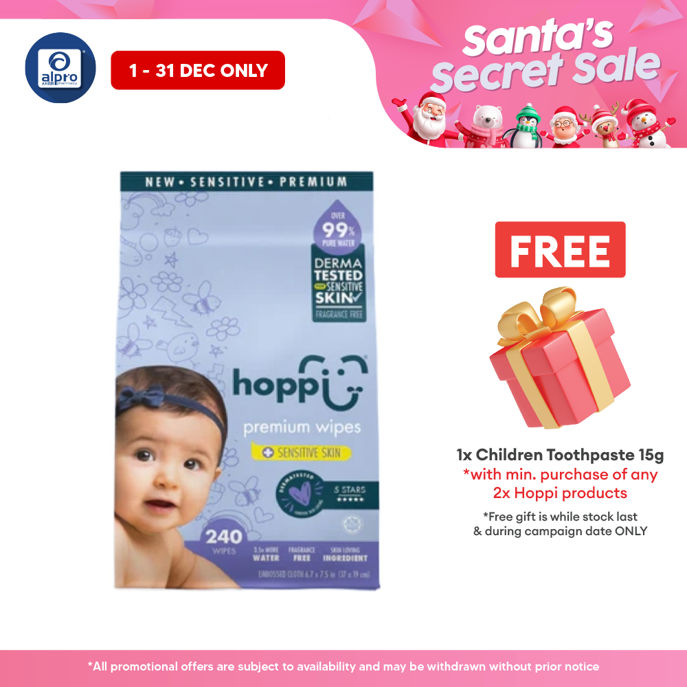 Hoppi 99% Premium Water Baby Wipes 80 Sheets per Pack - 3 In 1 Bundle Pack | Suitable For Newborns & Sensitive Skins Hoppi