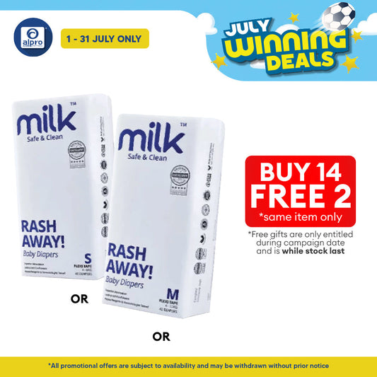 Milk Flexi Tape Baby Diapers (Size S48pcs/ M42pcs) | Sensitive Skin Friendly & Leak-Proof MILK Diapers