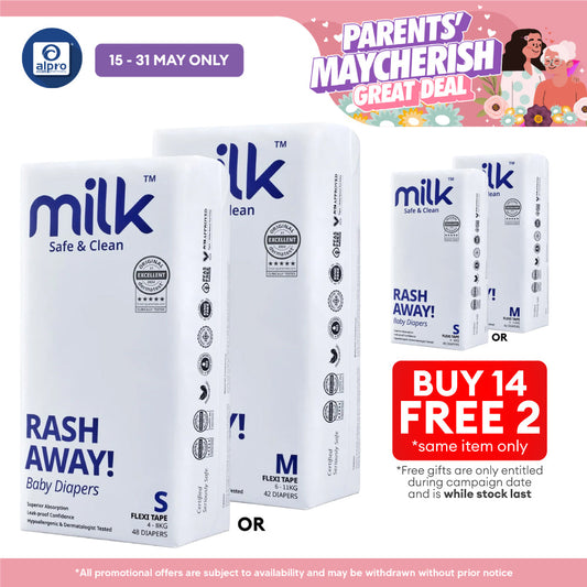 Milk Flexi Tape Baby Diapers (Size S48pcs/ M42pcs) | Sensitive Skin Friendly & Leak-Proof MILK Diapers