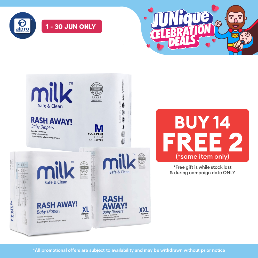 Milk Yoga Pants Baby Diapers (M42pcs/ L36pcs/ XL30pcs/ XXL24pcs) | Ultra-Sonic Side Seal for a Snug Fit MILK Diapers
