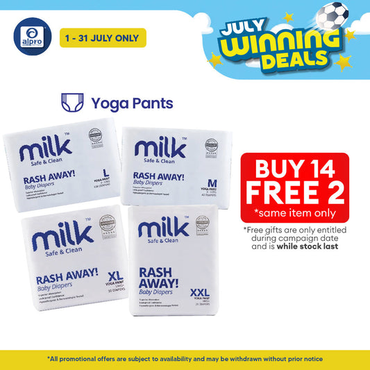 Milk Yoga Pants Baby Diapers (M42pcs/ L36pcs/ XL30pcs/ XXL24pcs) | Ultra-Sonic Side Seal for a Snug Fit MILK Diapers
