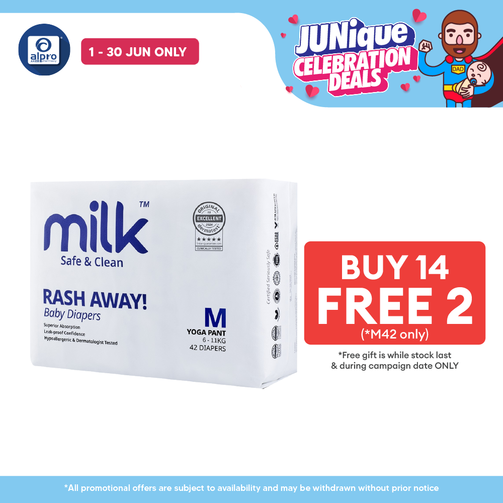 Milk Yoga Pants Baby Diapers (M42pcs/ L36pcs/ XL30pcs/ XXL24pcs) | Ultra-Sonic Side Seal for a Snug Fit MILK Diapers