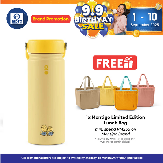 Montigo Ace Bottle Medium Minions Limited Edition (Dynamic Yellow/ Energetic Blue) 530mL Alpro Pharmacy