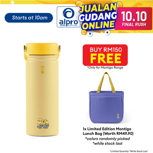 Montigo Ace Bottle Medium Minions Limited Edition (Dynamic Yellow/ Energetic Blue) 530mL Alpro Pharmacy