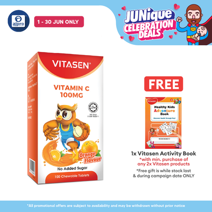 Vitasen C 100mg (Grape/ Orange) 100s | Promotes Healthy Bones & Teeth Vitasen
