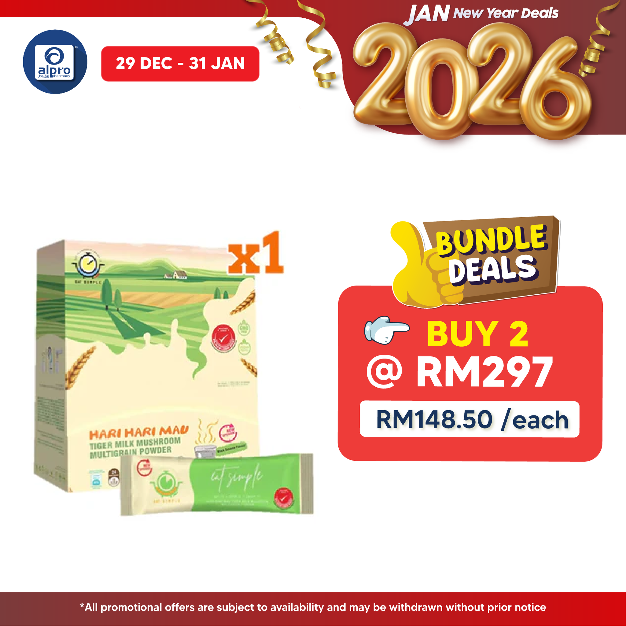 Eat Simple Hari Hari Mau Tiger Milk Mushroom Multigrain Powder Black Sesame 20s | With Black Sesame & 24 Type Of Grains Alpro Pharmacy