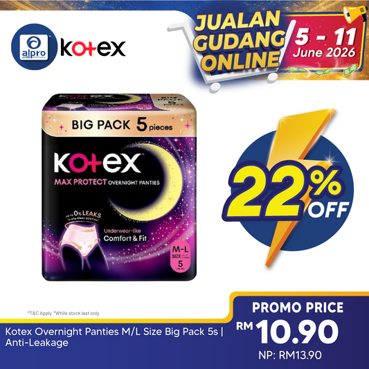 Kotex Overnight Panties M/L Size Big Pack 5s |  Anti-Leakage Kotex