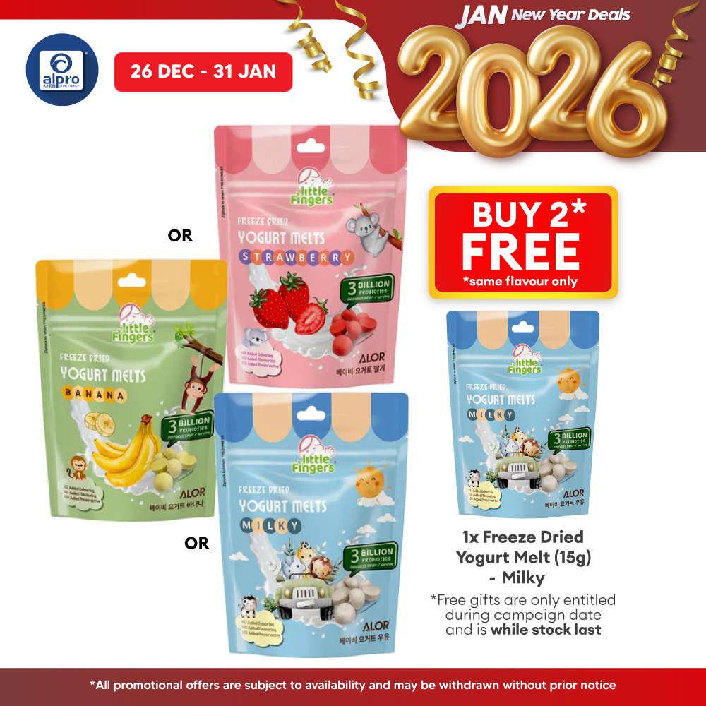 ALOR Little Fingers Freeze Dried Yogurt Melt (Strawberry/ Milky/ Banana) 15g | Yogurt Melts Dissolve in Baby’s Mouth ALOR Signature