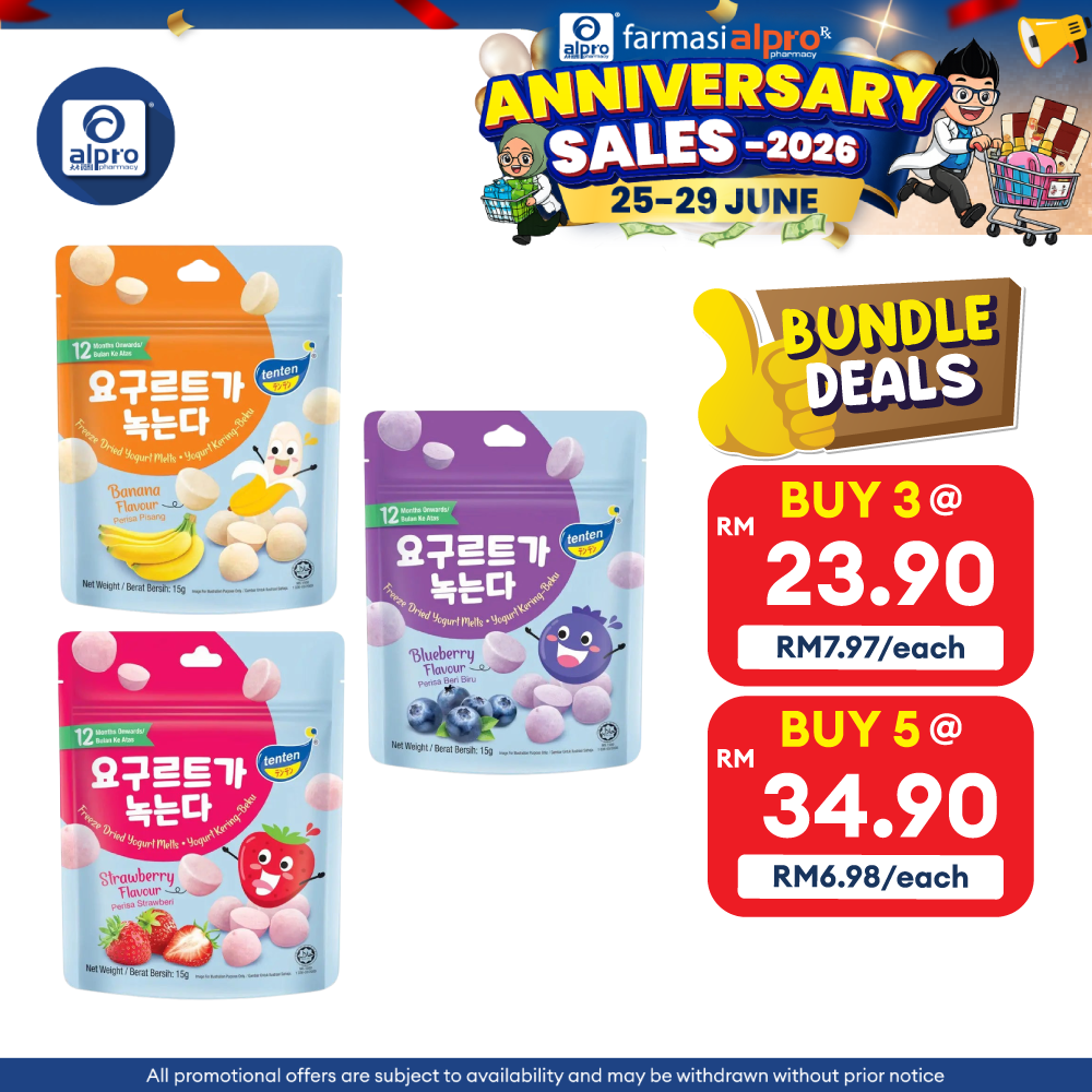Tenten Freeze Dried Yogurt Melts (Blueberry/ Strawberry/ Banana) 15g | Creamy & Fruity Snack tenten