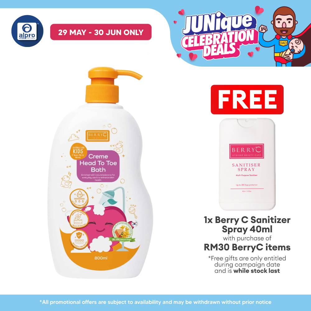 BerryC Crème Head To Toe Bath 800mL | Daily Skin Hydration & Antioxidants Berry C