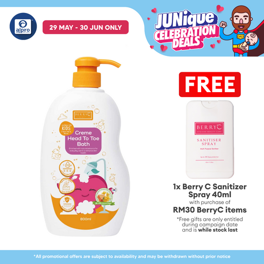 BerryC Crème Head To Toe Bath 800mL | Daily Skin Hydration & Antioxidants Berry C