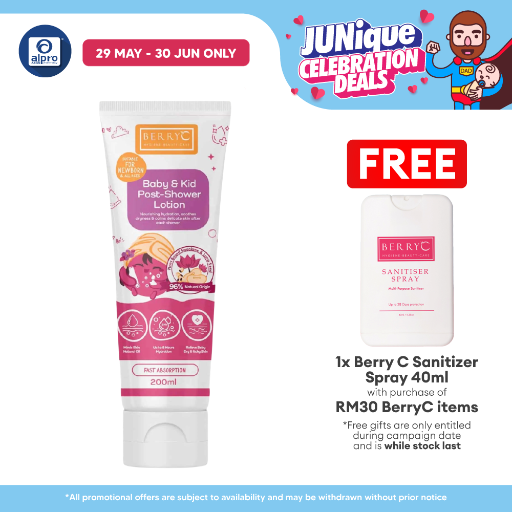 BerryC Baby & Kid Post-Shower Lotion 200mL | Up To 8 Hours Of Skin Hydration Berry C