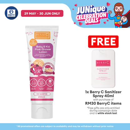 BerryC Baby & Kid Post-Shower Lotion 200mL | Up To 8 Hours Of Skin Hydration Berry C