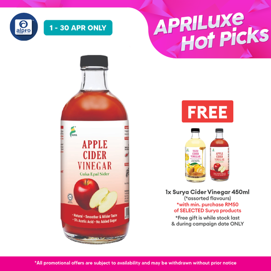 Surya Apple Cider Vinegar Raw 450mL | Helps With Indigestion & Body Detox Surya