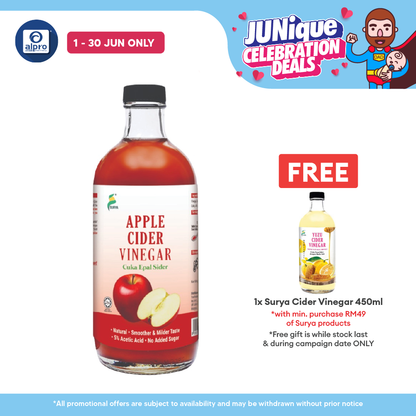Surya Apple Cider Vinegar Raw 450mL | Helps With Indigestion & Body Detox Surya