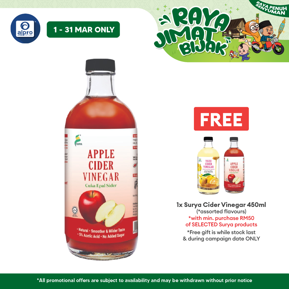 Surya Apple Cider Vinegar Raw 450mL | Helps With Indigestion & Body Detox Surya