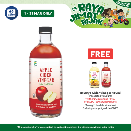 Surya Apple Cider Vinegar Raw 450mL | Helps With Indigestion & Body Detox Surya